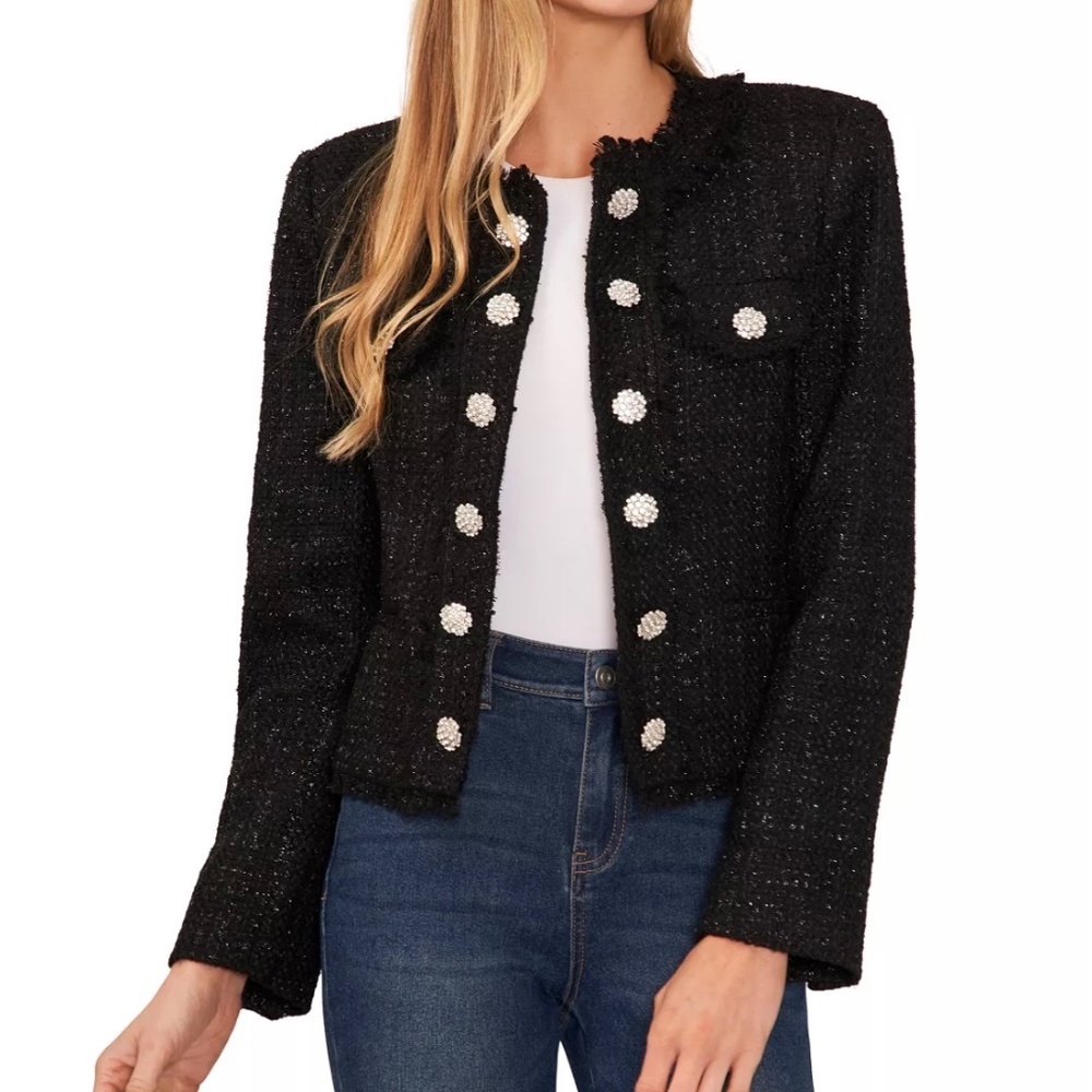 CeCe Rhinestone Button Metallic Tweed Jacket - Picture 5 of 9
